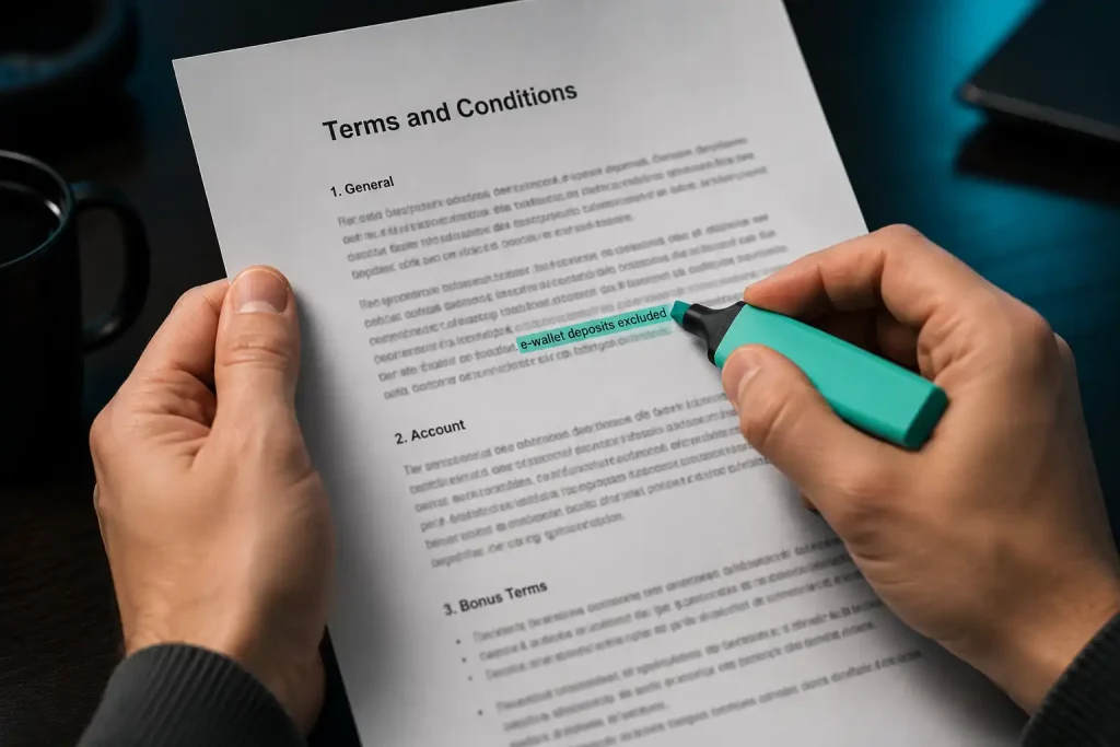 Reading casino welcome bonus terms and conditions where Skrill deposits are listed as excluded