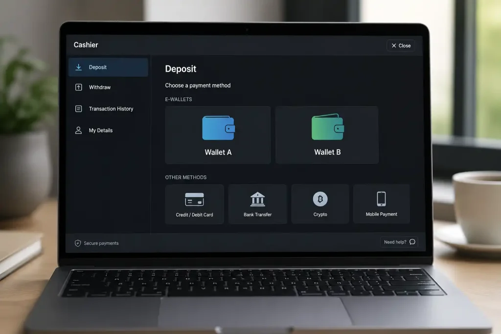 A casino cashier listing both sibling wallets as payment options