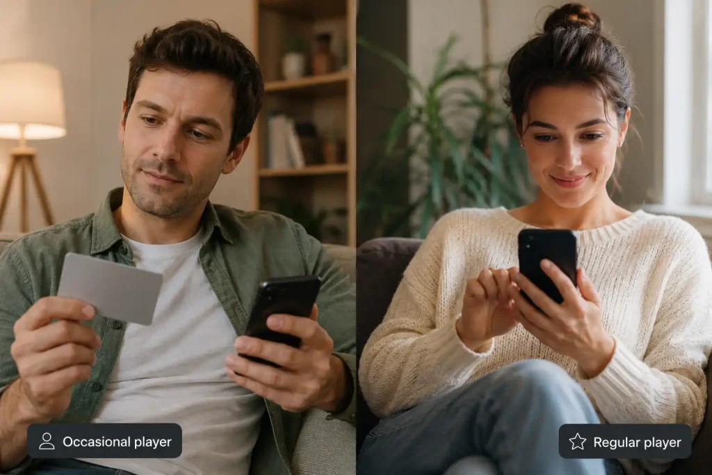 A casual and a regular player choosing different casino payment methods