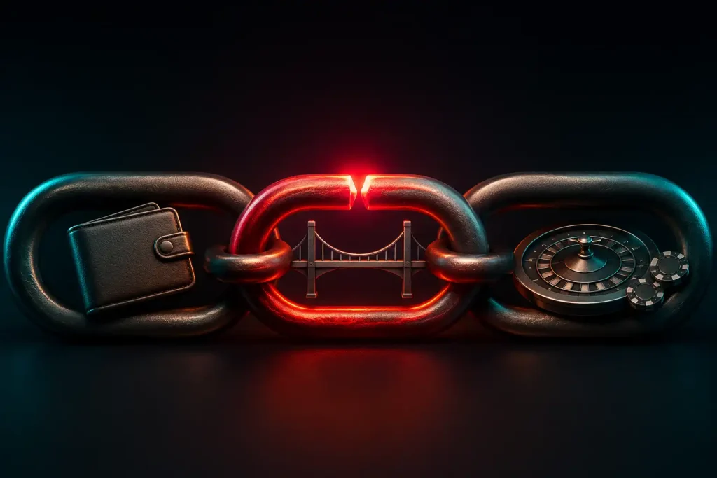 The three-link chain of wallet, casino and bridge behind a declined deposit