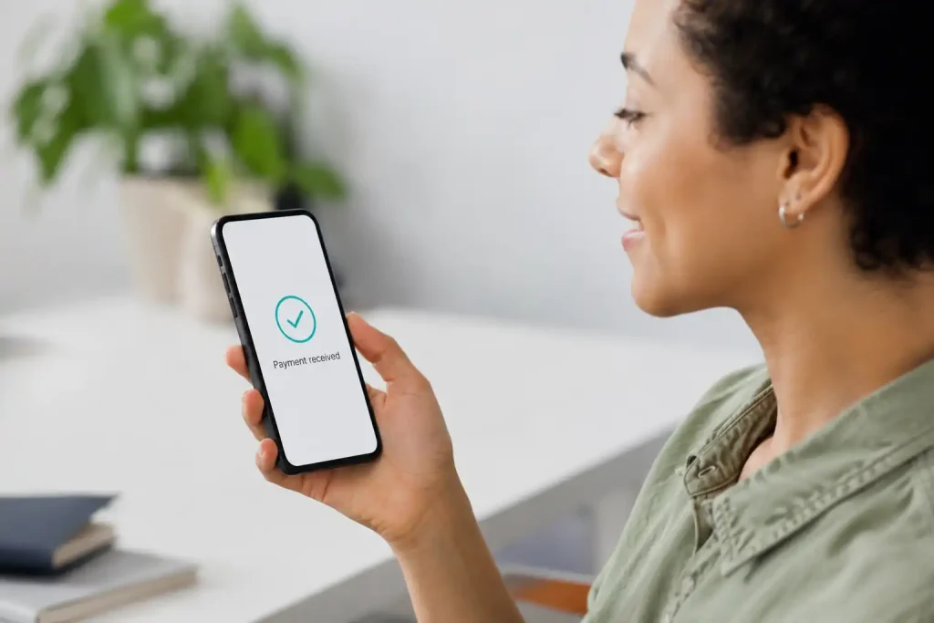 A player receiving a fast casino payout into a digital wallet on mobile
