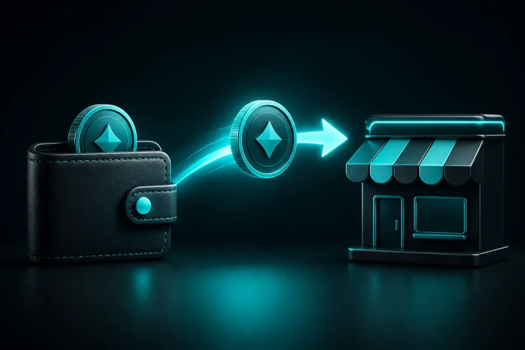 A simple flow showing money moving from a digital wallet straight to a casino merchant as an instant transfer