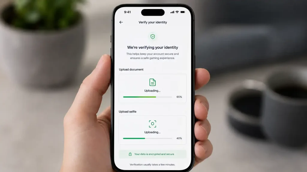 A player uploading identity documents to complete casino verification
