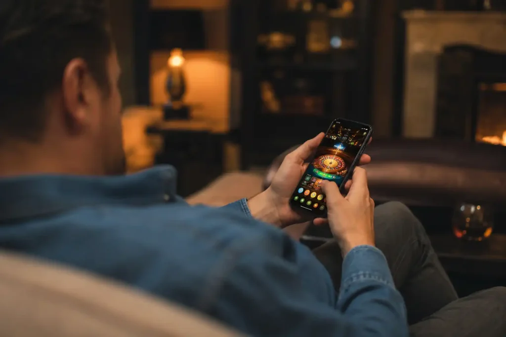 A player making a Skrill casino deposit on a smartphone