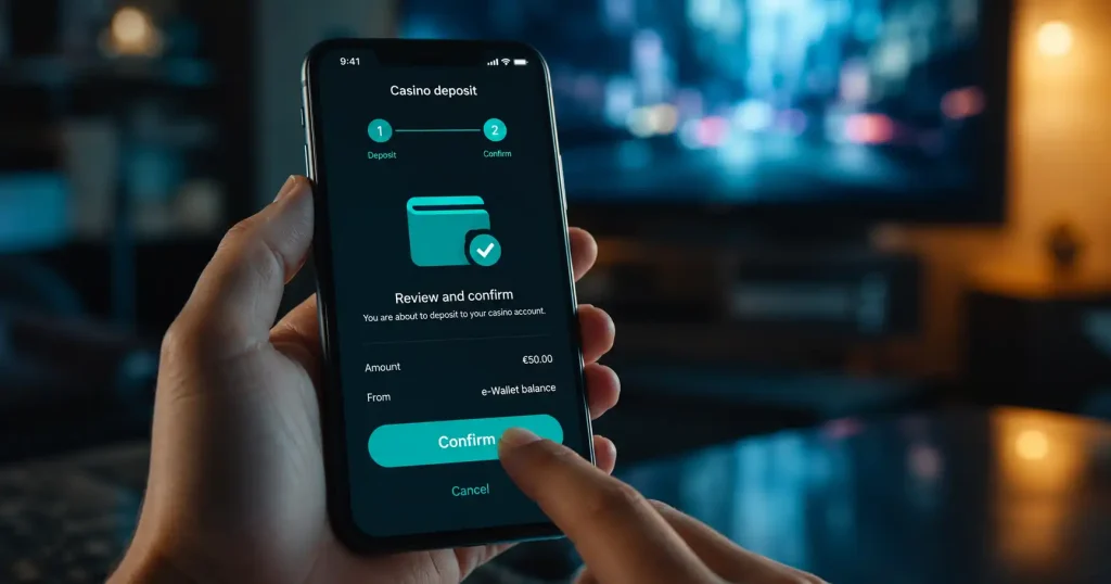 UK player funding an online casino in two taps with the Skrill mobile wallet rather than typing card details