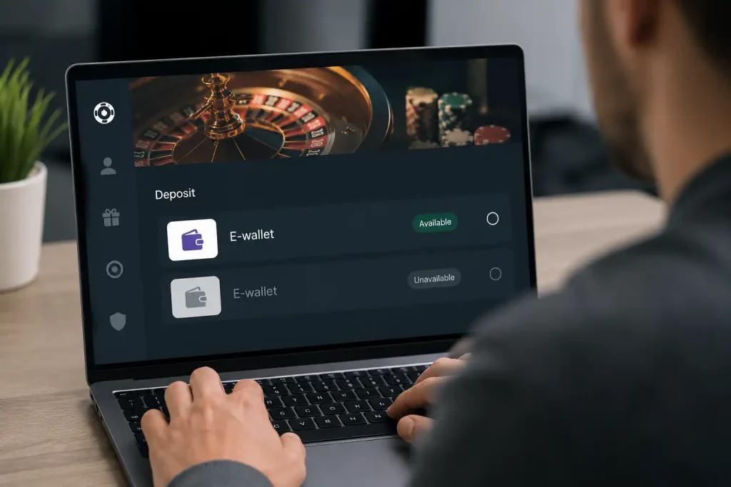 PayPal shown as unavailable on a UK casino payment screen
