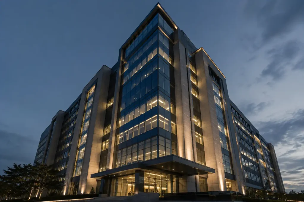 A large payments group headquarters conveying scale and stability