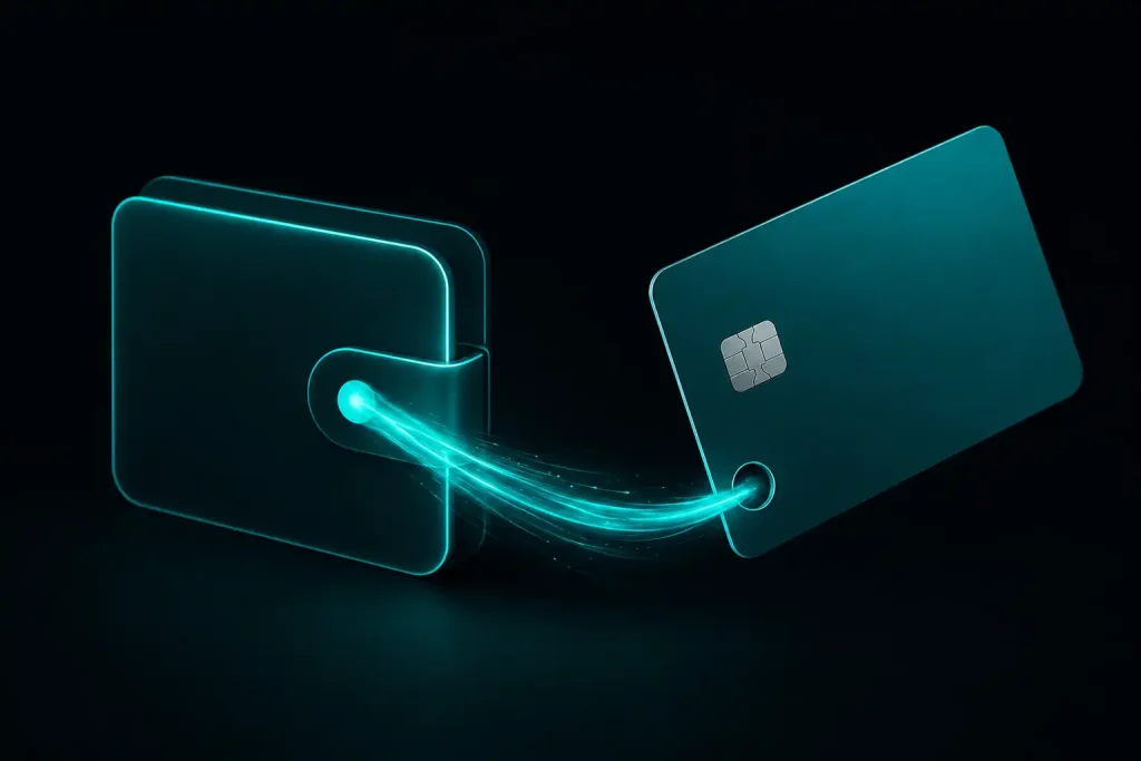 A prepaid card drawing funds directly from a Skrill wallet in real time