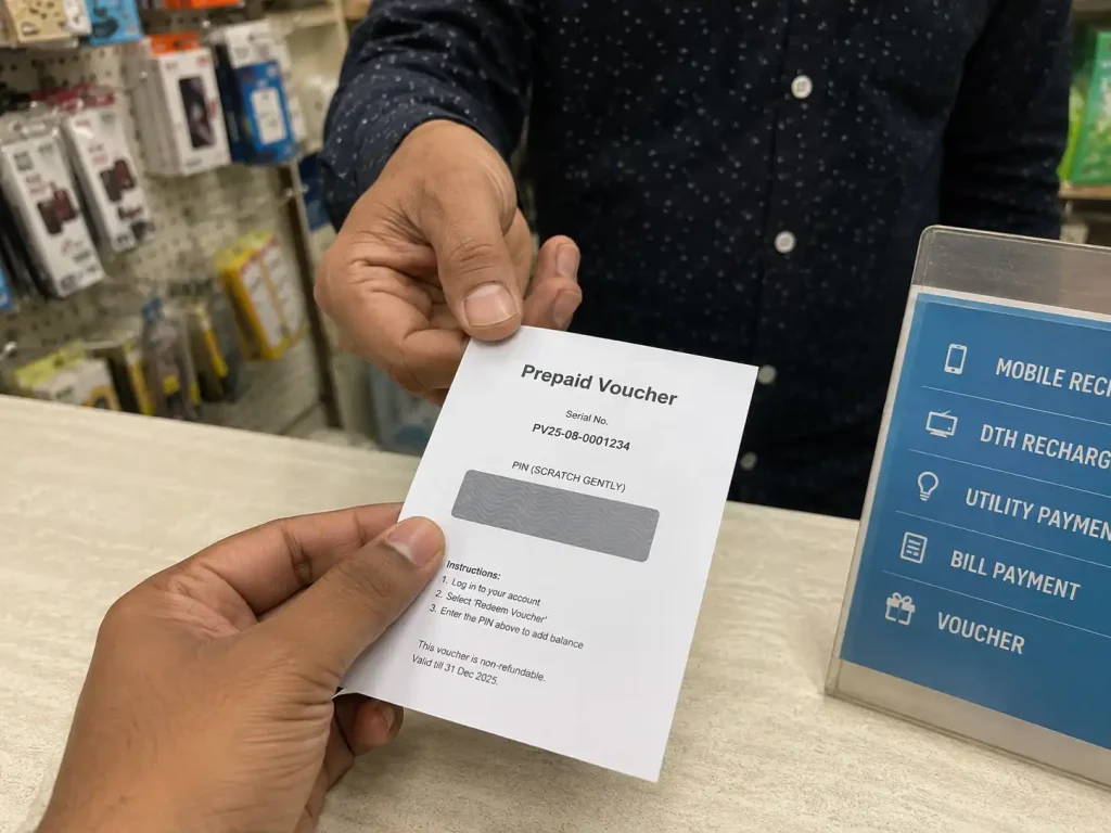 A prepaid voucher with a PIN bought at a retail counter