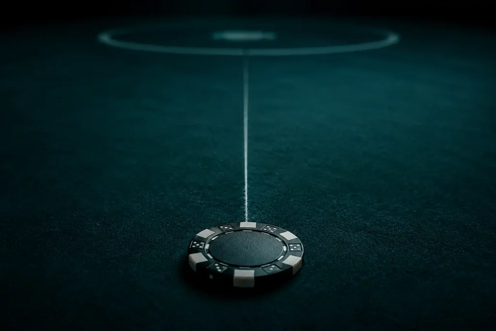 A casino chip being pulled back on a string toward the table, representing a reversed pending withdrawal