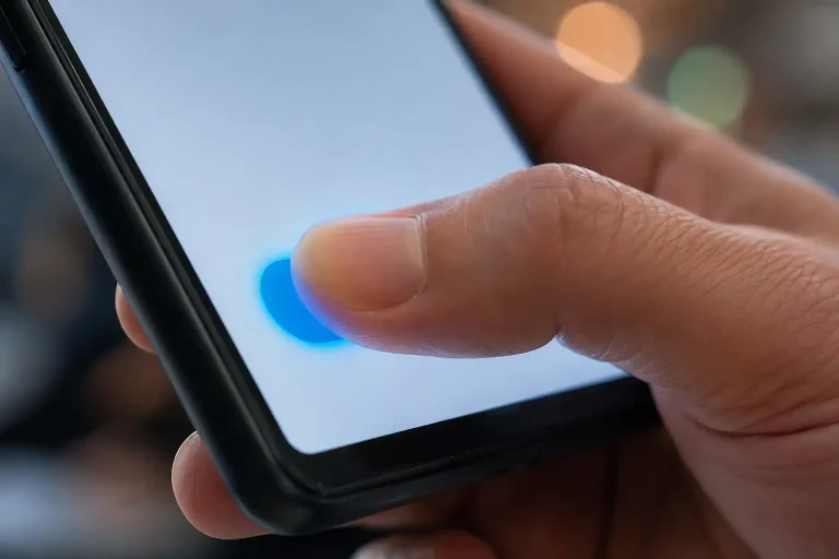 A thumb tapping to confirm a one-tap Skrill casino deposit on a phone