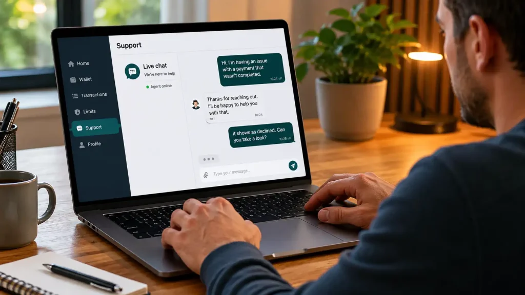 Contacting the correct support team to resolve a declined deposit