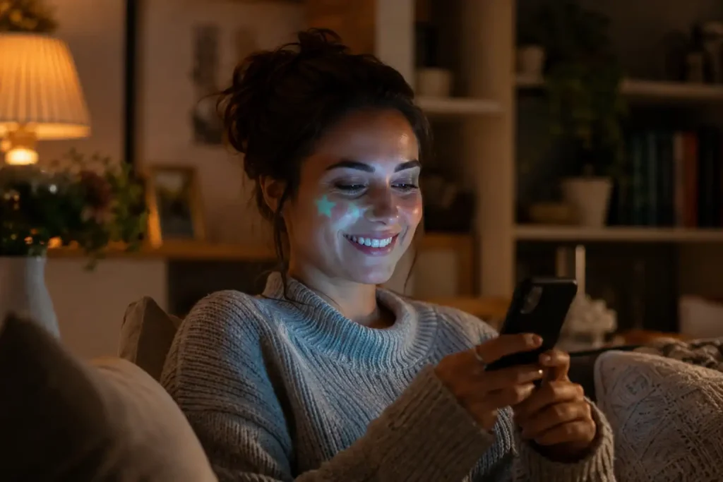 A Skrill user checking loyalty rewards on a smartphone
