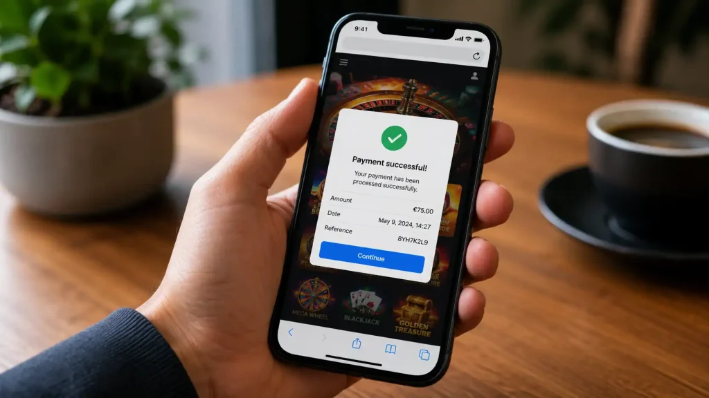 Paying with Skrill through a mobile browser pop-up at a casino