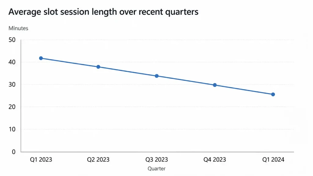 A simple line chart showing average slot session length falling