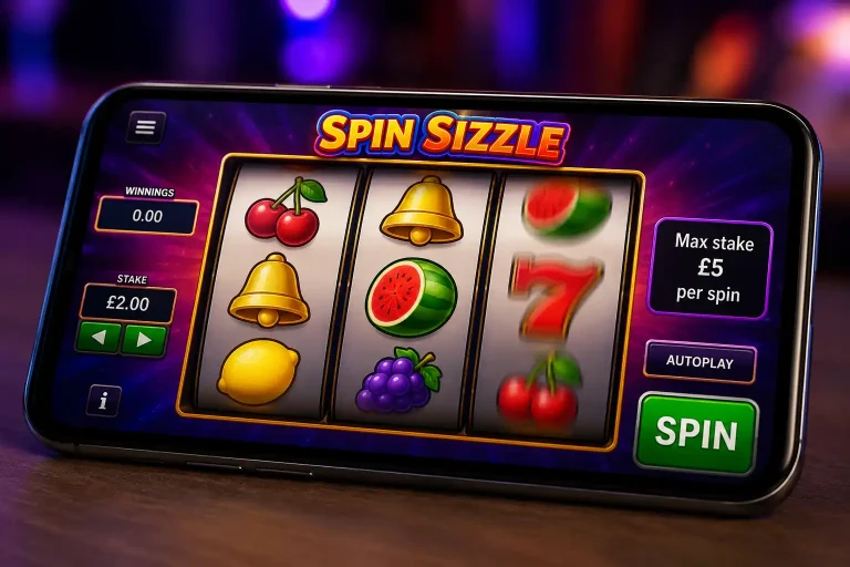 An online slot displaying the five pound maximum stake per spin