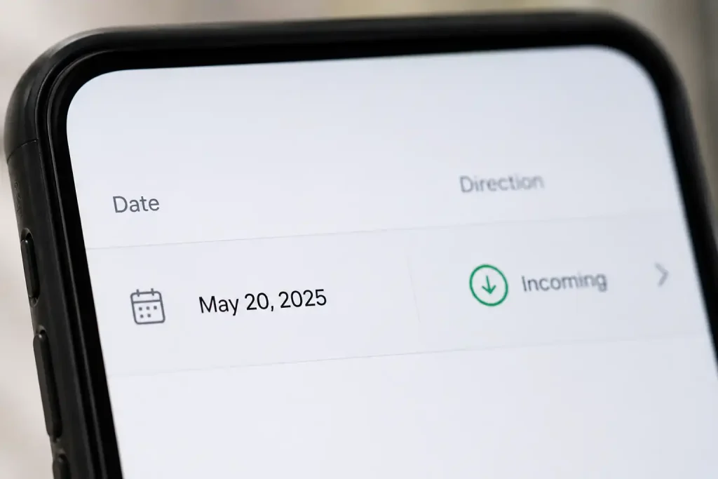 A single transaction entry showing date, direction and counterparty